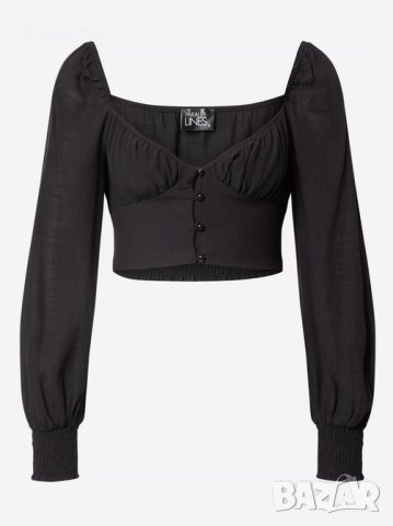 Parallel Lines къса дамска блуза с дълги буфан ръкави в черен цвят р-р M, снимка 4 - Блузи с дълъг ръкав и пуловери - 42193418