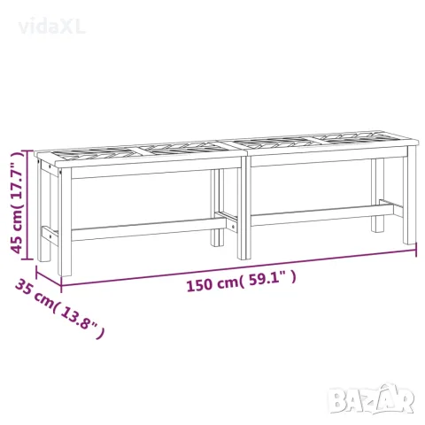 vidaXL Градинска пейка, 150 cм, масив акациево дърво, снимка 7 - Градински мебели, декорация  - 56147279