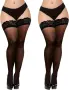 0XL/2XL Черни, дамски чорапи ликра с дантела за жартиери , снимка 1