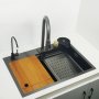 Мултифункционална дълбока кухненска мивка със смесител водопад|Tetra Sink|1NS30475TS, снимка 1 - Мивки - 42638727