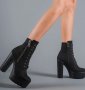 Боти на ток - черен велур с черно ходило - BT13, снимка 3