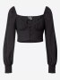 Parallel Lines къса дамска блуза с дълги буфан ръкави в черен цвят р-р M, снимка 4