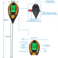 4в1 Уред за измерване PH на почвата,температура,влажност и интезитед на светлина, снимка 15 - Градинска техника - 30906414
