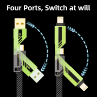opodot 4 в 1 с Lightning/USB C/USB A портове, зелен,1,5 м [60W Fast Charging&Data Sync], снимка 2 - Кабели и адаптери - 44767675