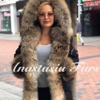Луксозно дамско зимно яке парка естествен косъм с големи пухове от лисица , снимка 1 - Якета - 38320536