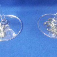 Две кристални сватбени  чаши Бохемия bohemia с метални орнаменти неползвани, снимка 4 - Други - 40455671