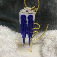 Нови луксозни кристални дълги сини блестящи капкови обеци , снимка 1 - Обеци - 39177985