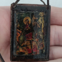 РЕДКАЖ! стара кожена  икона 18 век Исус влиза на магаре в Йерусалим старинна икона , снимка 3 - Антикварни и старинни предмети - 44597866