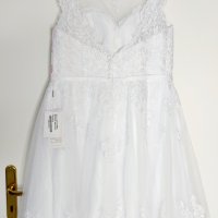 Сватбена рокля от тюл с А-силует илюзия до коляното с лъка(и), снимка 10 - Сватбени рокли - 36687033