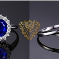 Сребърен корейски комплект обици, пръстен и верижка син сапфир, снимка 11 - Бижутерийни комплекти - 34211801