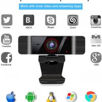 Нова USB Уеб камера за компютър, лаптоп, Mac с микрофон Full HD 2K, снимка 6 - Други - 36939029