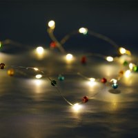 Коледни лампички с цветни камбанки, 20 LED, 2.2м, Топло бяло, снимка 1 - Лед осветление - 42744132
