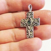 сребърен синджир с кръст, православен кръст с филигран и скъпоценен камък , снимка 4 - Колиета, медальони, синджири - 29969334