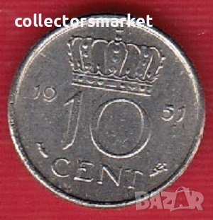 10 цента 1951, Нидерландия, снимка 1