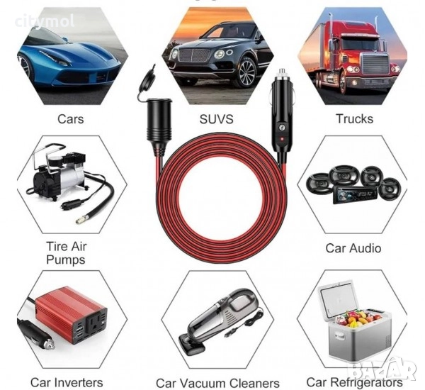 Автомобилен удължител, гнездo за запалка(ж), 5 метра, 12V/24VDC, 10A,, снимка 1