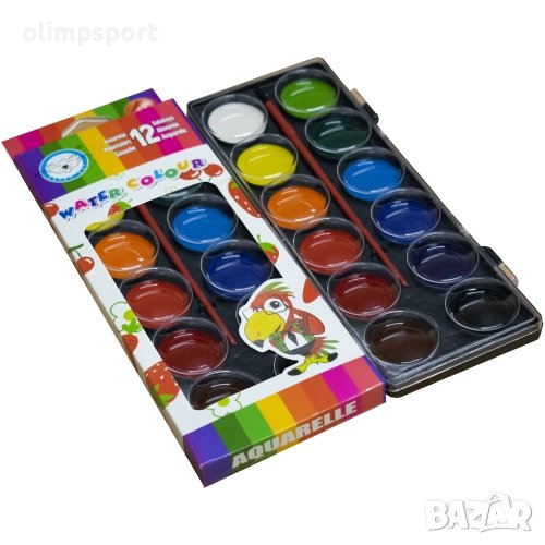 Водни бои меден акварел 12 цвята с четка. Произведени от висококачествени нетоксични материали, снимка 1