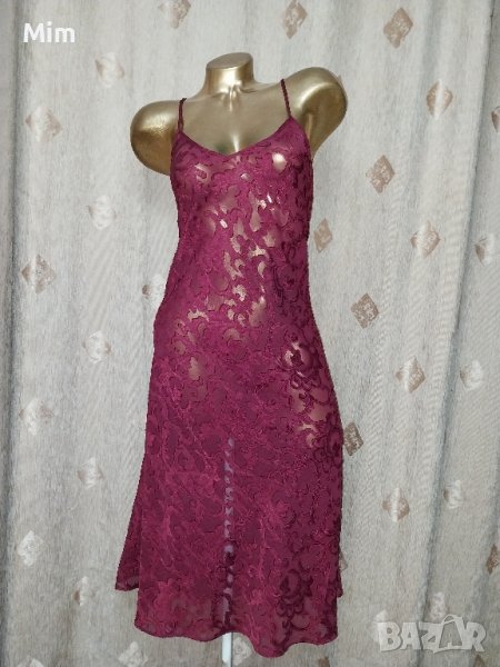 М/L Нощница с релефни цветя цвят бордо , снимка 1