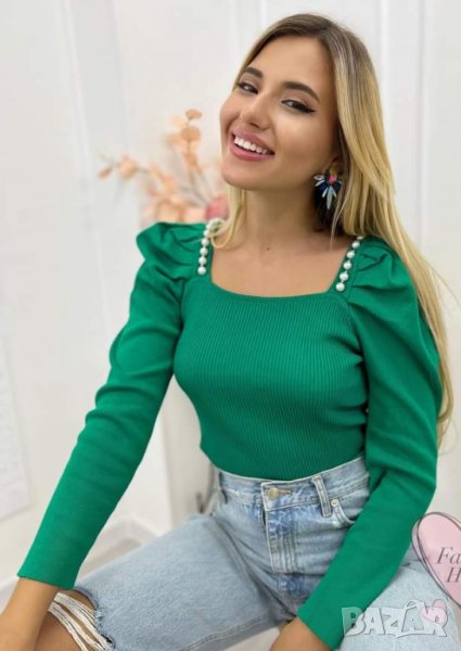 Рипсена блуза с перлички, снимка 1
