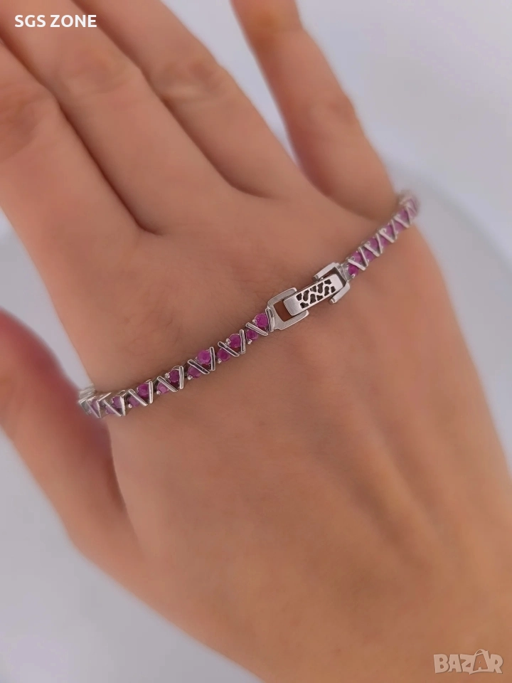 сребърна гривна с естествени рубини, снимка 1