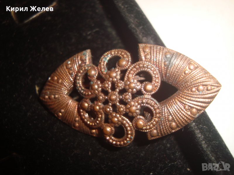 СТАРИННА МЕДНА МАЙСТОРСКА АР ДЕКО АЖУРНА БРОШКА РЕТРО БИЖУ 12365, снимка 1