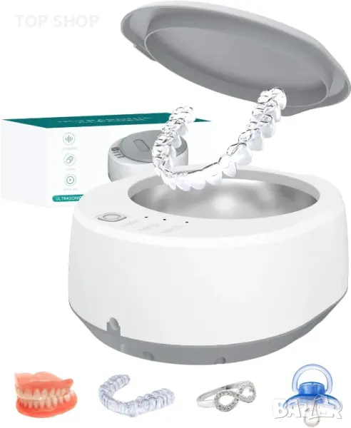 Ултразвуков уред за почистване на протези, фиксатор, бижута с 3 режима, 49kHz, 340 мл преносим, снимка 1