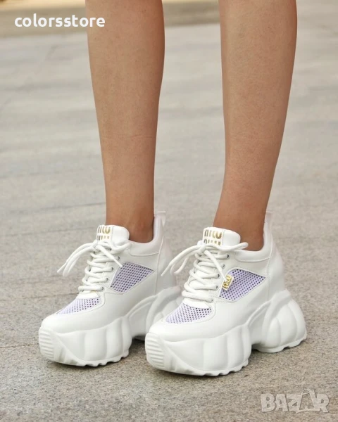 Кецове на платформа - бяла кожа и мрежа - PA90

, снимка 1