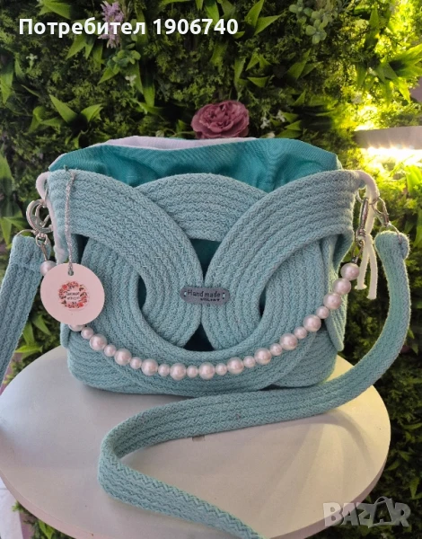 Ръчно изработена чанта с перлена дръжка , снимка 1