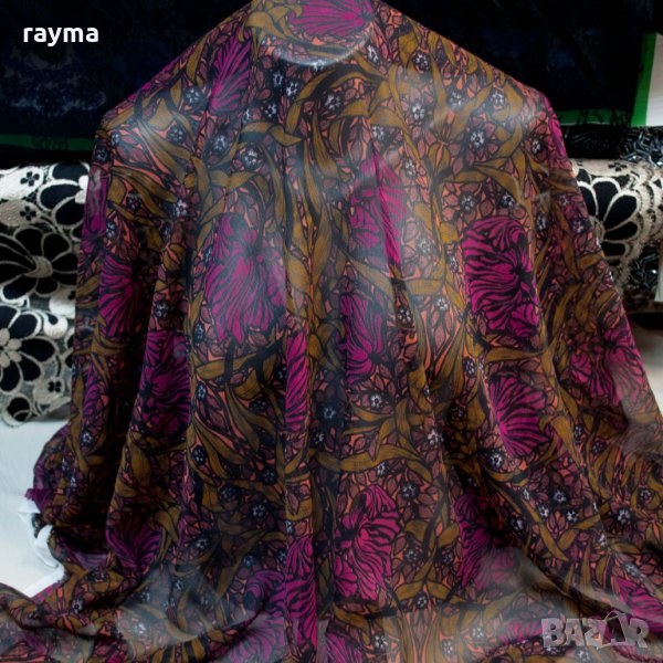 Плат италианска естествена коприна креп шифон флорален принт, снимка 1