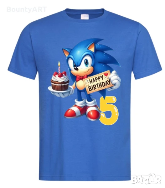 Детска тениска за рожден ден Соник , снимка 1