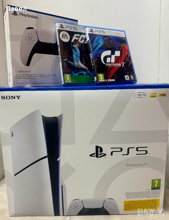 Продавам нова конзола PlayStation5 + 2 контролера, гаранция, кутия и всички кабели, снимка 1