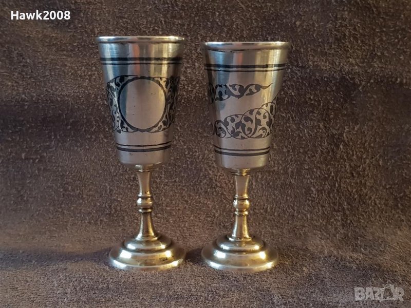 Сребърни сребро с позлата и ниело чифт руски кавказки чашки чаша, снимка 1