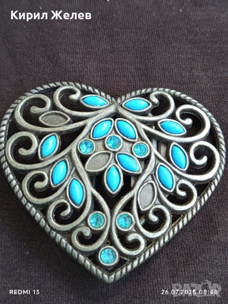 Катарама тока за колан тип сърце с тюркуазени вложки стилна 10612, снимка 1