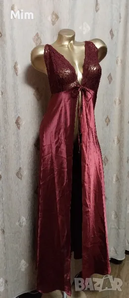 М Дълга сатенена нощница в бордо , снимка 1