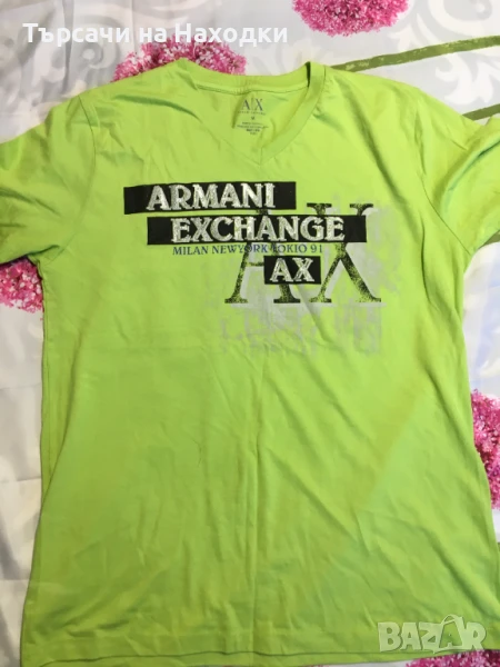 $75 Оригинална мъжка тениска Armani Exchange Neon Green Silver Reflective S Small, снимка 1