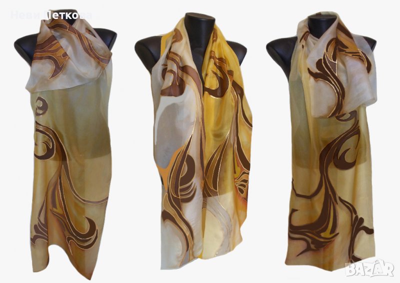 Рисуван копринен шал ФИОРДИ, снимка 1