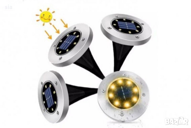 Соларни лампи с 8 диода Disk Light 4бр комплект, снимка 1