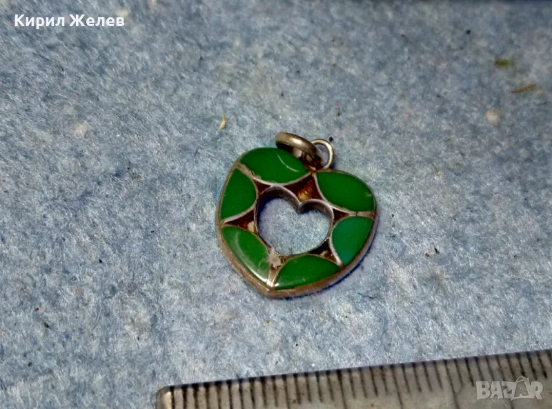 СЪРЦЕВИДЕН СКЪПОЦЕНЕН СРЕБЪРЕН ПЕНДАНТ СРЕБРО ВИСОКА ПРОБА с ЮВЕЛИРНО ШЛИФОВАН ЗЕЛЕН ЯСПИС 48965, снимка 1