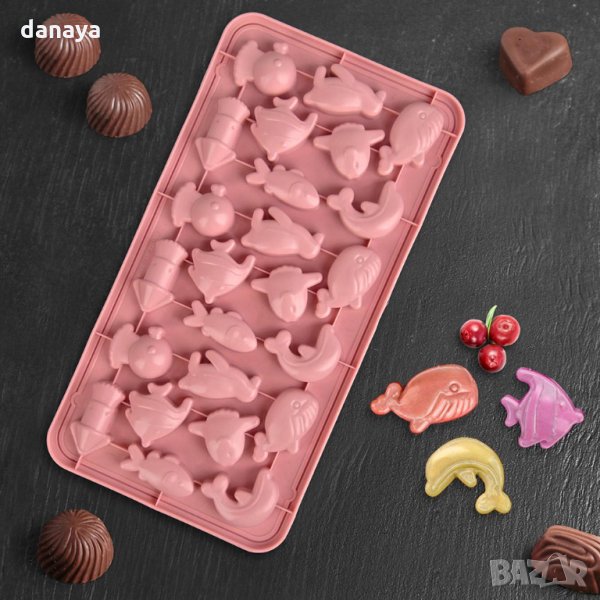 2674 Пластмасова форма за лед Морски обитатели, 24 гнезда, снимка 1