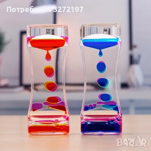 Прозрачен антистрес пясъчен часовник с цветна течност 5x3x13,5см, снимка 3 - Декорация за дома - 48730512