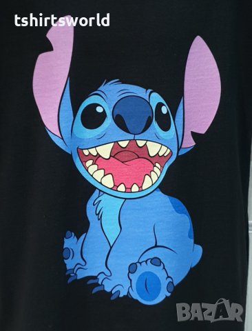 Нова черна детска тениска с дигитален печат Стич (Stitch), снимка 3 - Детски тениски и потници - 38168214