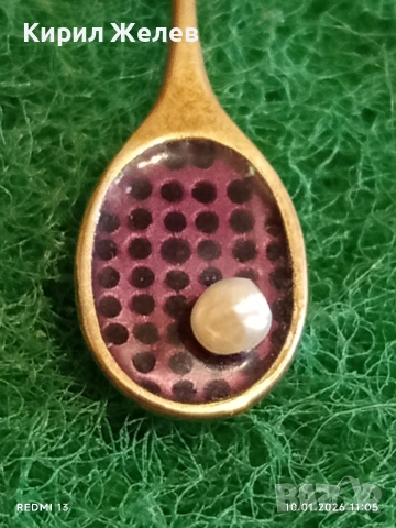 Сребърен медальон във формата на тенис ракета с Перла красив подарък за спортисти 52556, снимка 3 - Колиета, медальони, синджири - 53051765