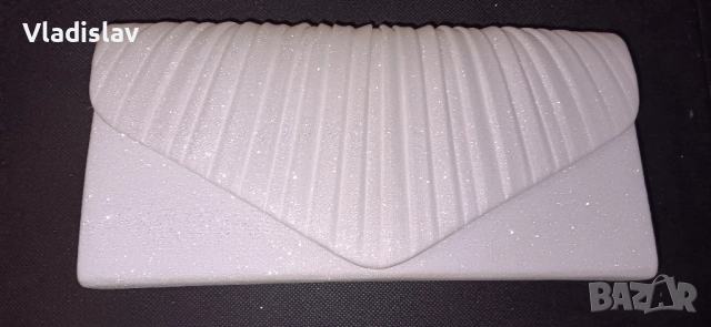 Бял клъч Larcenciel, чанта с брокат, снимка 2 - Чанти - 52160136