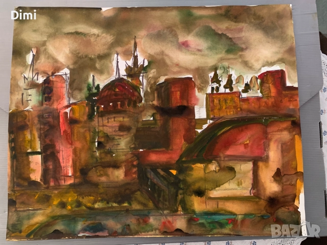 ДИМИТЪР МЕХАНДЖИЙСКИ акварел ПАРИЖ, снимка 3 - Картини - 52803951