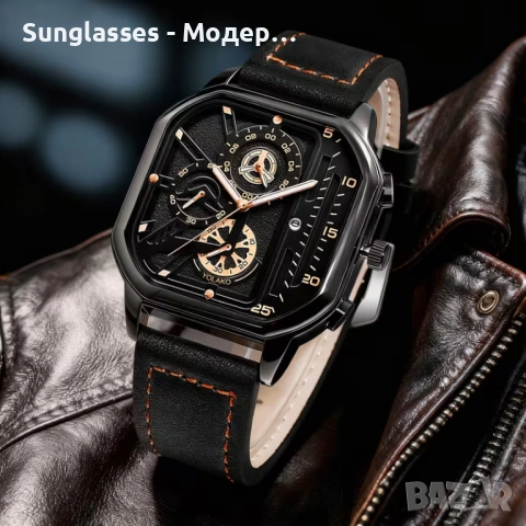 Ексклузивен ретро квадратен мъжки часовник с календар – вечна елегантност и прецизна изработка, снимка 2 - Мъжки - 54020857