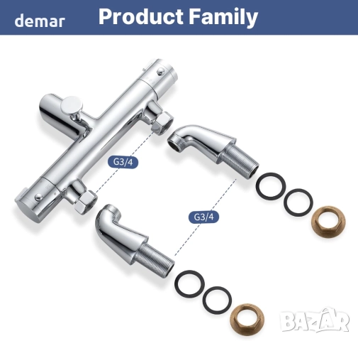 Кръгъл термостатичен смесител за вана, хром, снимка 8 - Смесители - 52465322