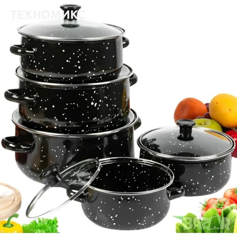 Комплект тенджери Pandeia DP-8357, Емайл, 5 броя, снимка 2 - Други стоки за дома - 49403427