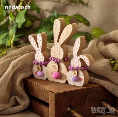 Великденска декорация 3 зайчета, 15×2×15см, снимка 2 - Декорация за дома - 53259291