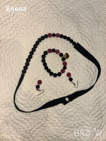 Комплект от оникс и лава в цикламено, снимка 6 - Бижутерийни комплекти - 54087612