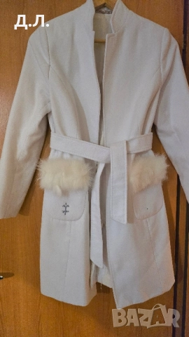 Дамско бяло палто с колан и естествен косъм Collection Ka Bo, снимка 5 - Палта, манта - 52398434