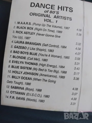 Dance Hits of the 80's - аудио касета денс музика, снимка 2 - Аудио касети - 52426776